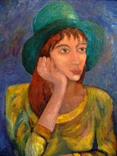 Портрет девушки в зеленой шляпе